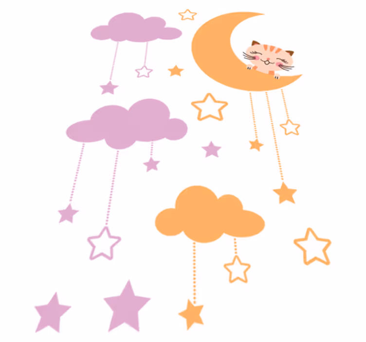 Vinyl tapijt kind met katten en maan sticker - TenStickers
