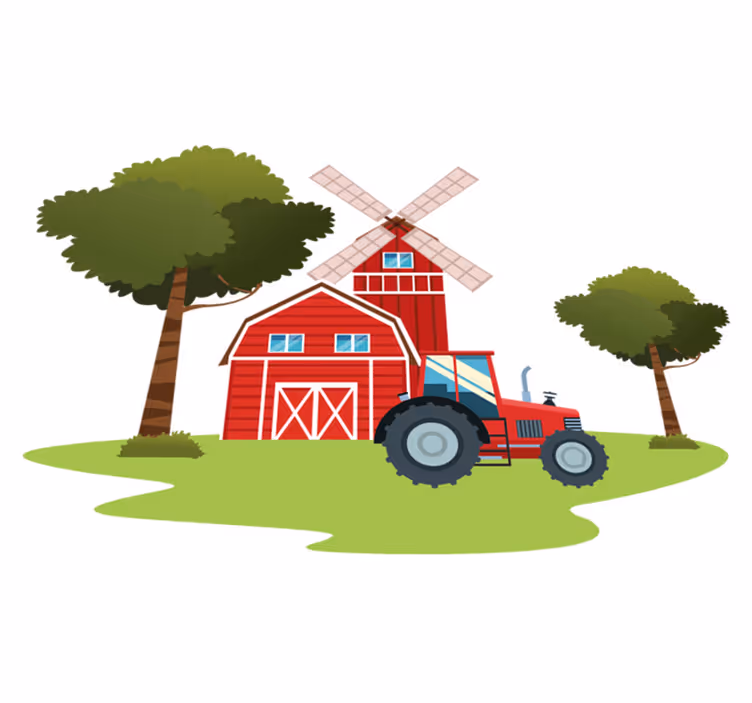 Vinyl tapijt kind met tractors en bomen - TenStickers