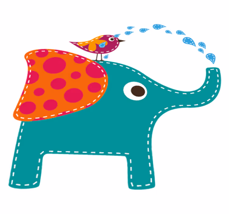 Vinyl tapijt kind olifant met vogel in bad - TenStickers