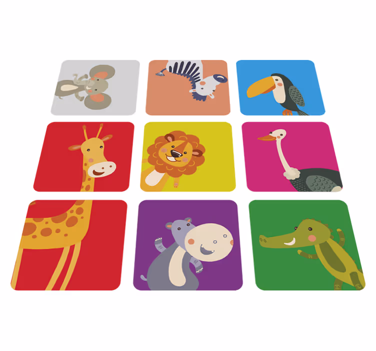 Vinyl tapijt kind kleurrijke tegels met dieren - TenStickers