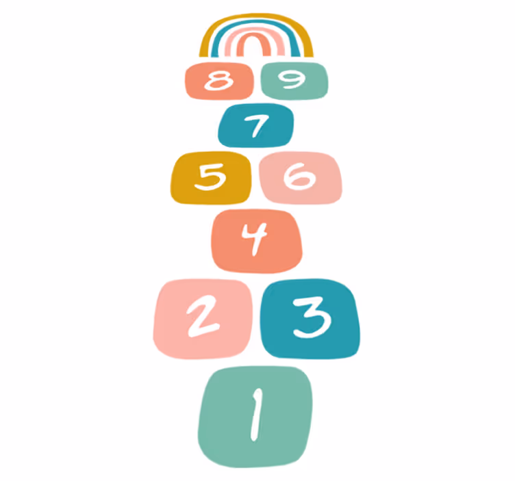 Vinyl tapijt kind hinkelspel met regenboog - TenStickers