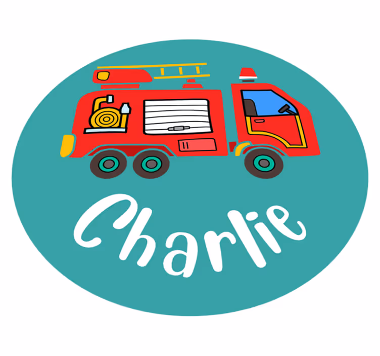 Vinyl tapijt kind brandweerwagen gepersonaliseerd - TenStickers