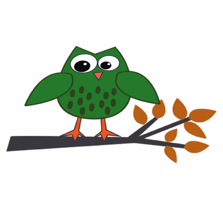 Vinyl tapijt kind groene uil op tak - TenStickers