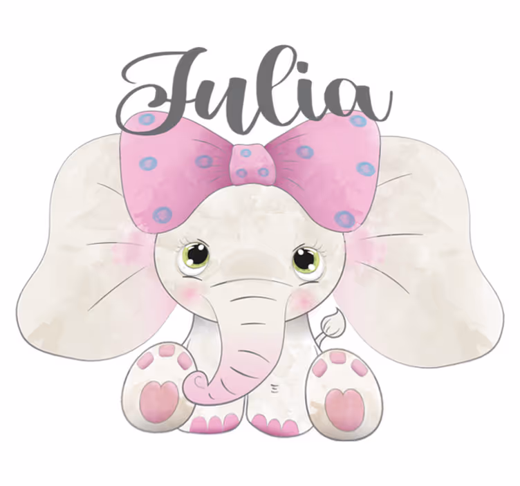 Vinyl tapijt kind olifant met baby en naam - TenStickers