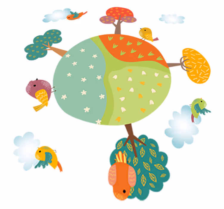 Vinyl tapijt kind met dieren in een cirkel lente - TenStickers