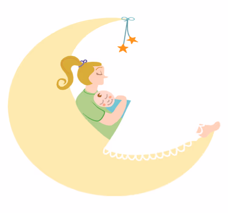 Vinyl tapijt kind mama en baby op de maan - TenStickers
