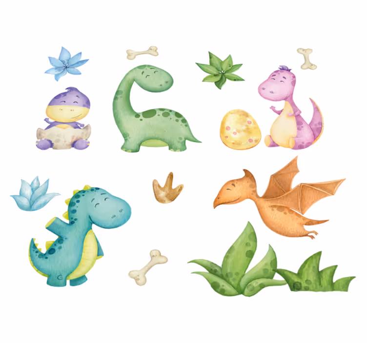 Vinyl tapijt slaapkamer nordic dinosaurus getekend - TenStickers