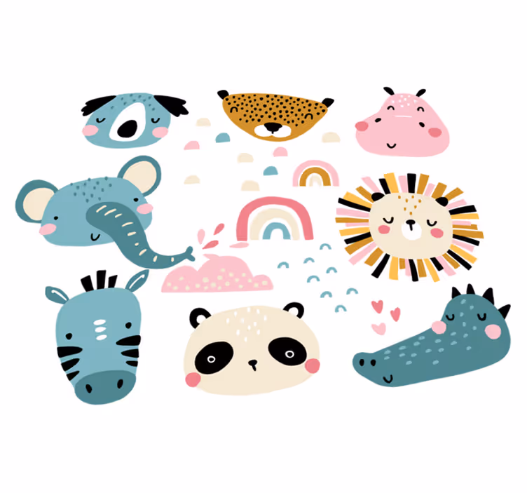 Vinyl tapijt kind schattige dieren nordic stijl - TenStickers