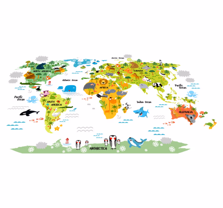 Vinyl tapijt wereldkaart ontwerp engelse fauna - TenStickers
