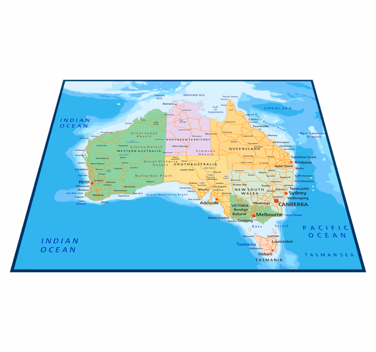 Vinyl tapijt wereldkaart politieke kaart australië - TenStickers