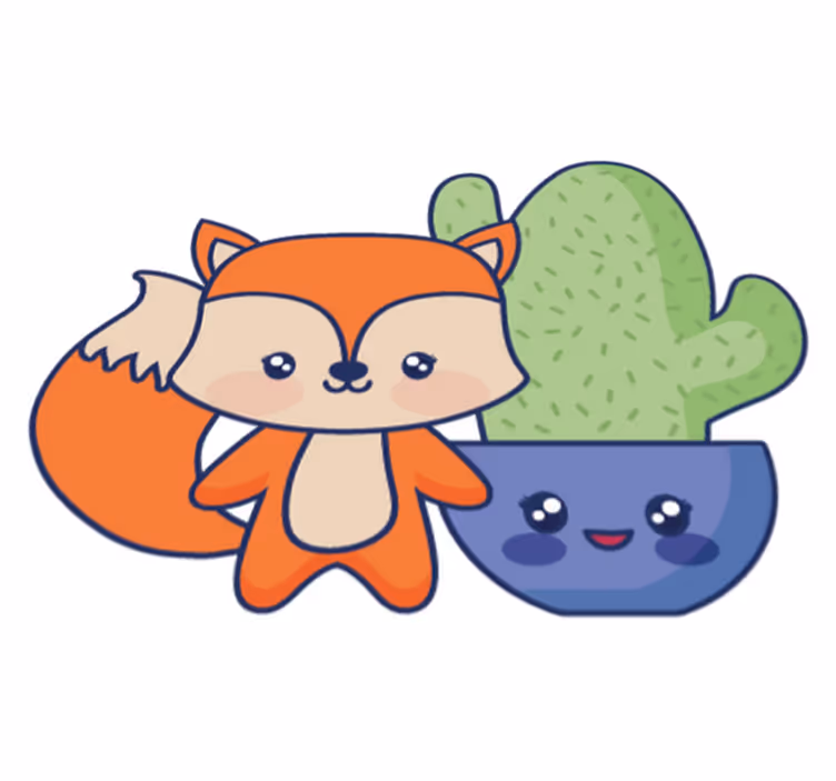Vinyl tapijt kind anime cactus en vos - TenStickers