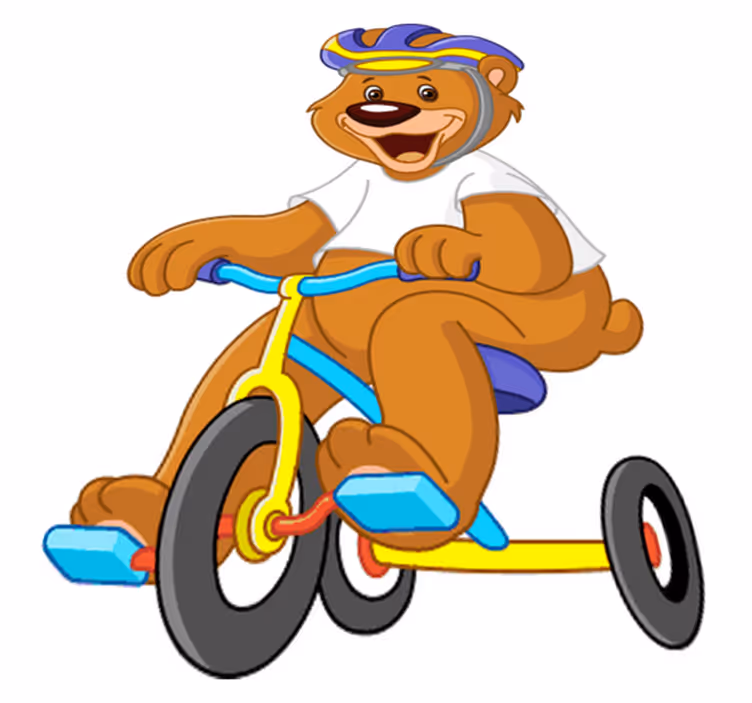 Vinyl tapijt kind met fietsende beer - TenStickers