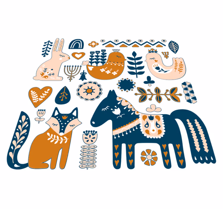 Vinyl tapijt kind met scandinavische bosdieren - TenStickers