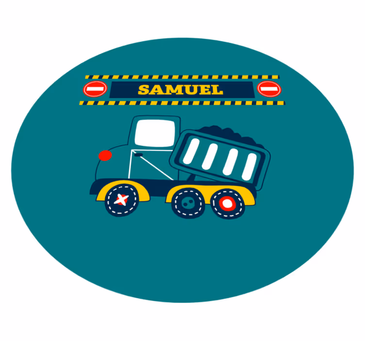 Vinyl tapijt kind met gepersonaliseerde bouwtruck - TenStickers