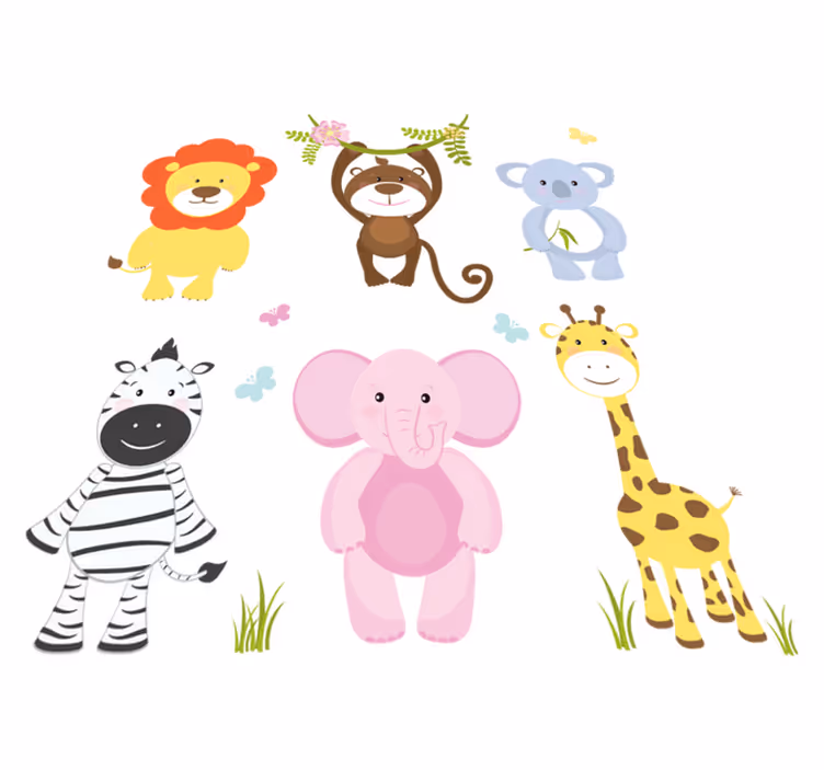 Vinyl tapijt kind met kleurrijke baby dieren - TenStickers