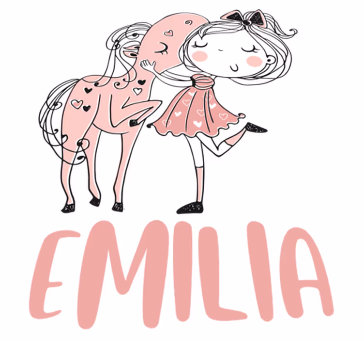 Vinyl tapijt kind prinses met een roze jurk en een paard - TenStickers
