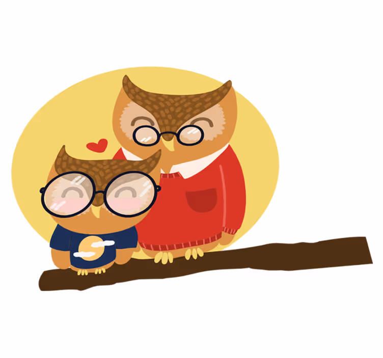 Vinyl tapijt kind vader en zoon uil - TenStickers