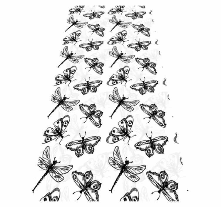 Vinyl vloerkleed badkamer zwart-wit libelle vlinder patroon - TenStickers