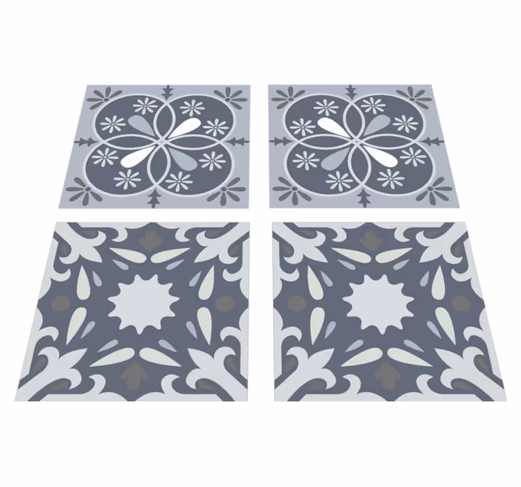 Vinyl vloerkleed badkamer blauwe originele bloemenstickers - TenStickers