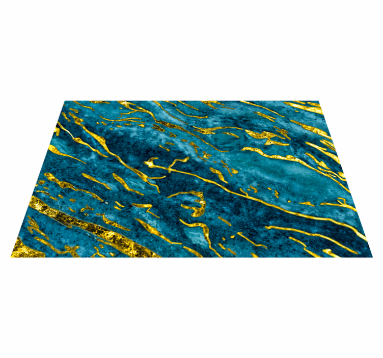 Vinyl vloerkleed badkamer blauw en goud marmer effect - TenStickers