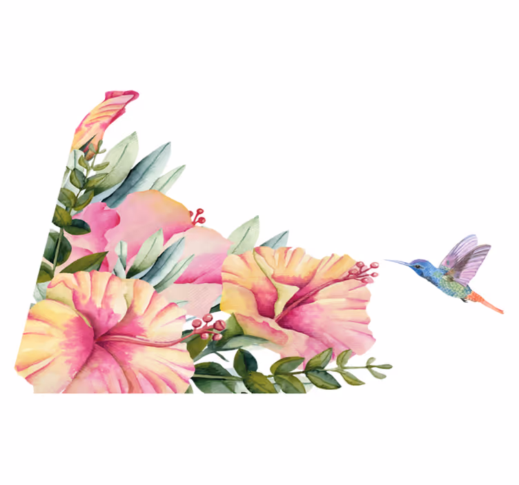Vinyl vloerkleed badkamer bloemen met kolibrie - TenStickers