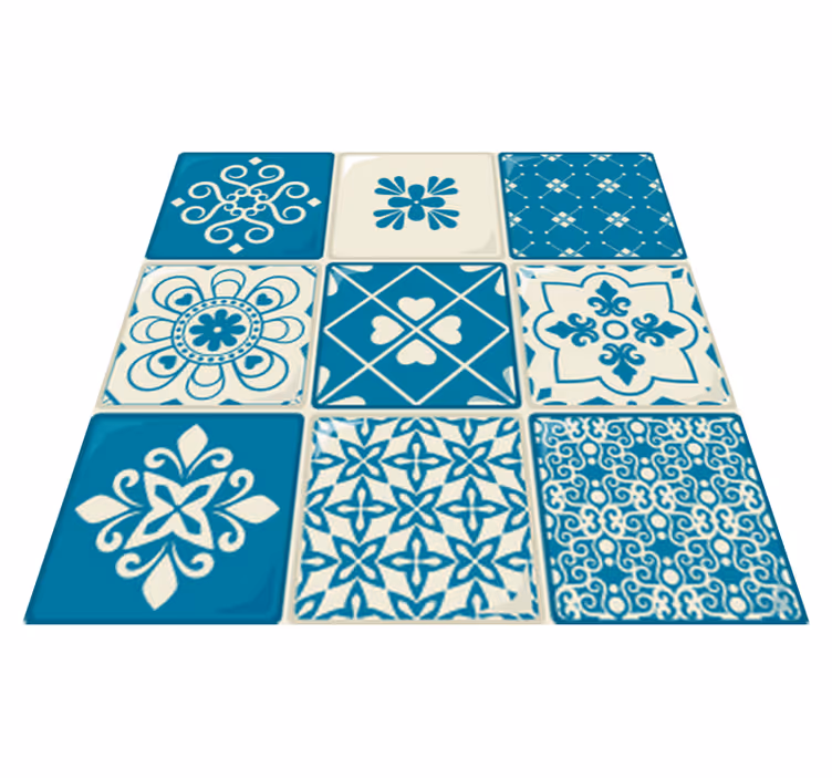 Vinyl vloerkleed badkamer grijs en blauw patroon - TenStickers