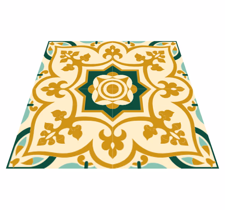 Vinyl vloerkleed badkamer goud en groen spaanse tegels - TenStickers