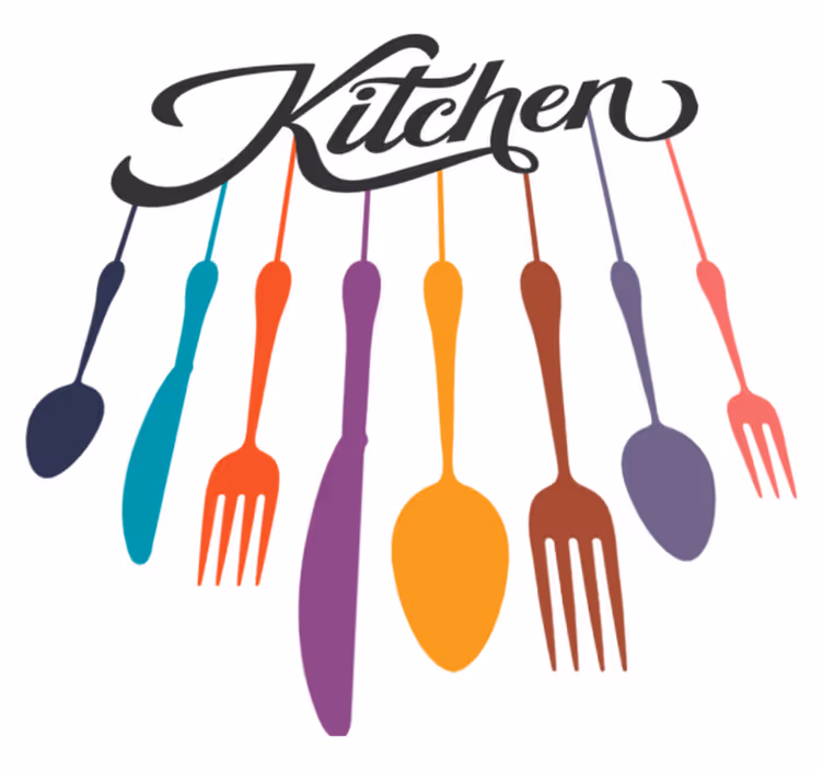 Vinyl vloerkleed keuken vorken en lepels - TenStickers