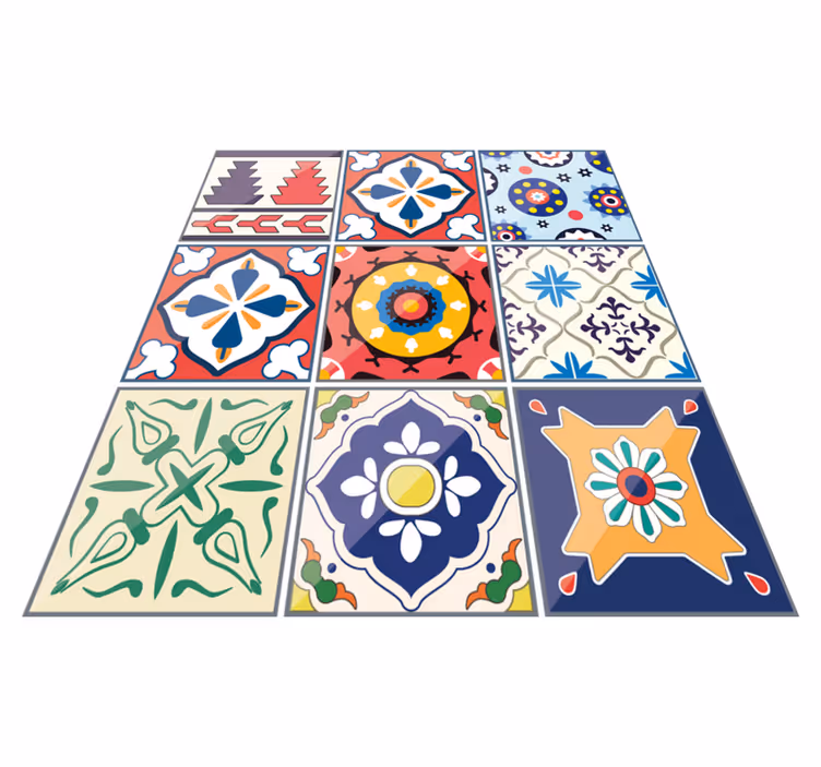 Vinyl vloerkleed keuken kleurrijke ornamenttegels - TenStickers