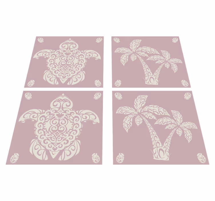 Vinyl vloerkleed keuken hawaïaanse schildpad en palm patroon - TenStickers