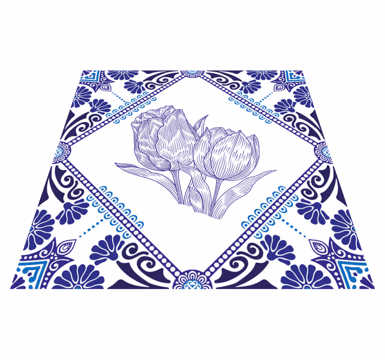 Vinyl vloerkleed keuken delfts blauwe tulpen - TenStickers