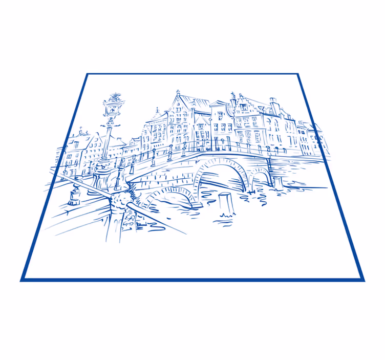 Vinyl vloerkleed keuken delfts blauwe grachtenhuizen - TenStickers