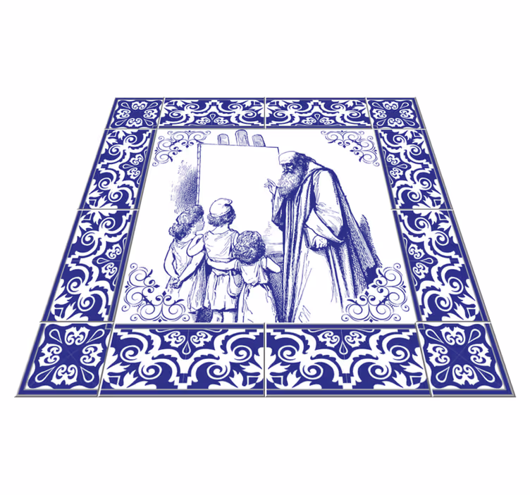 Vinyl vloerkleed keuken blue delfts leraar - TenStickers