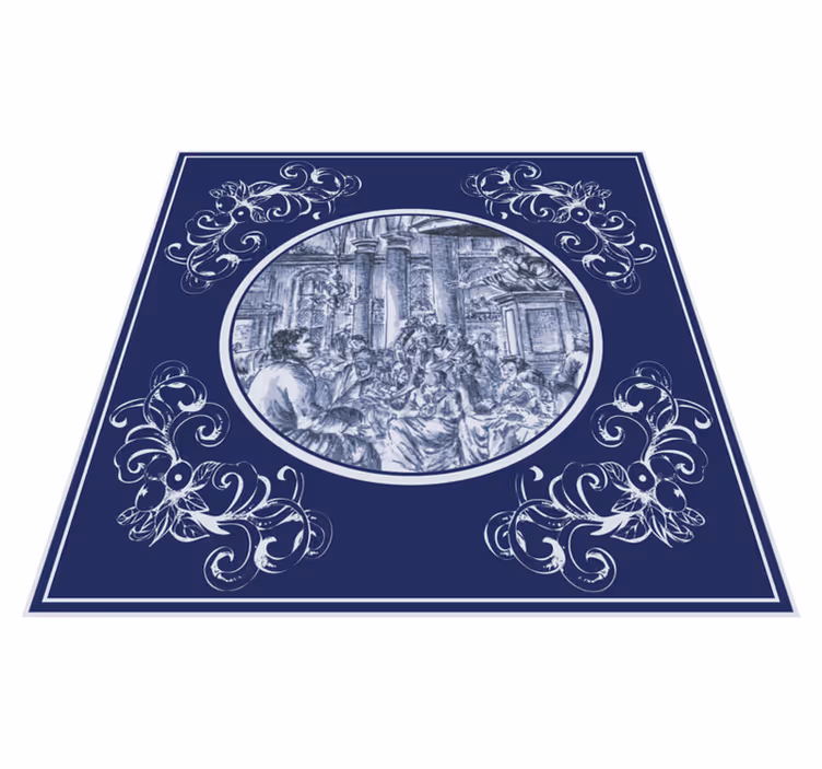 Vinyl vloerkleed keuken blue delfts mensen in de menigte - TenStickers