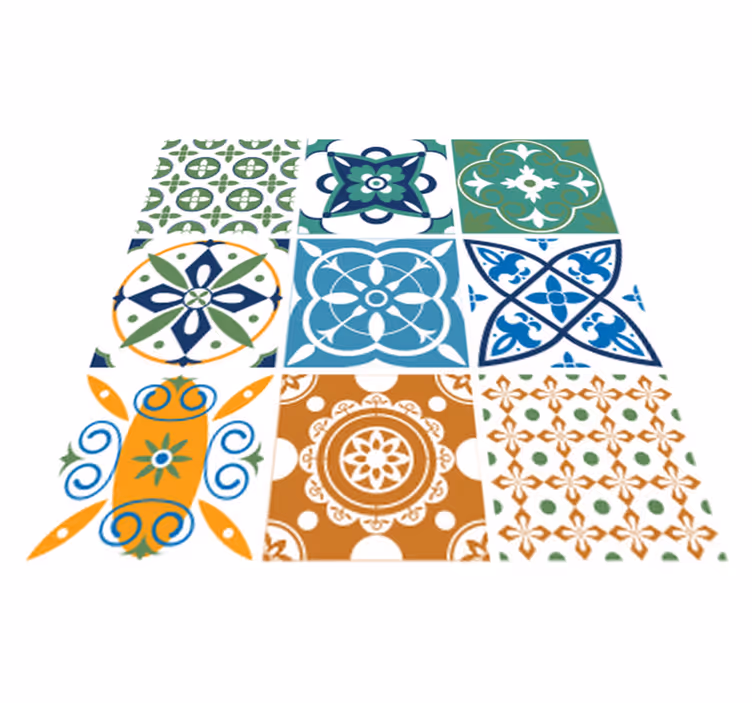 Vinyl vloerkleed keuken porseleinen tegels mix - TenStickers