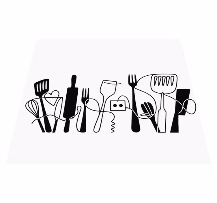 Vinyl vloerkleed keuken keukengerei op een rij - TenStickers