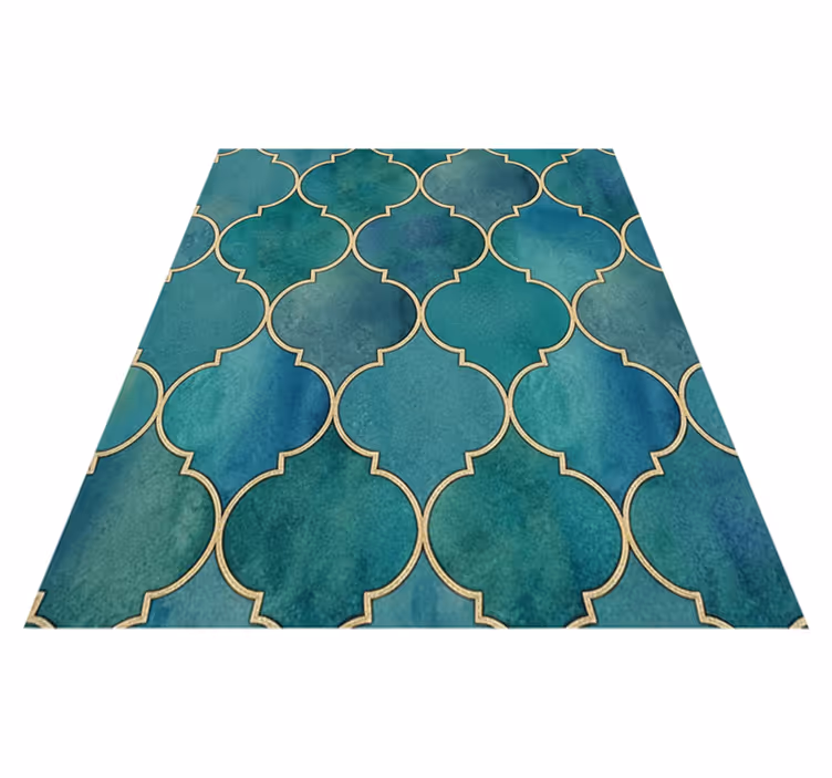 Vinyl vloerkleed keuken jade groen met gouden accenten - TenStickers
