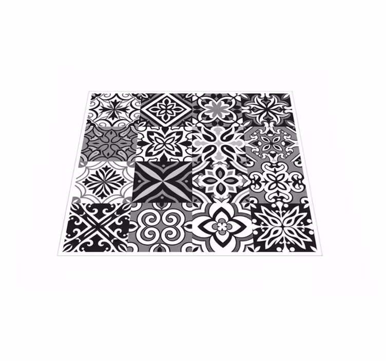 Vinyl vloerkleed keuken sterke zwarte geometrie - TenStickers