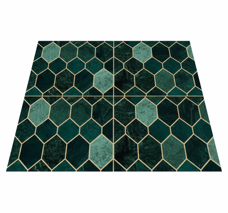 Vinyl vloerkleed keuken groene schaal gouden rand - TenStickers