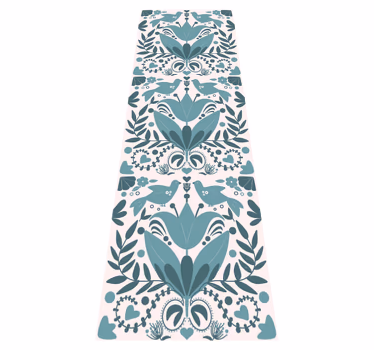 Vinyl vloerkleed keuken blauw folkart patroon met vogels - TenStickers