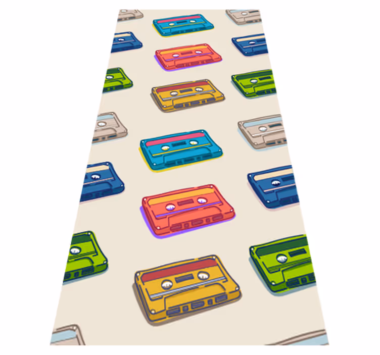 Vinyl tapijt slaapkamer retro multicore cassettepatroon - TenStickers
