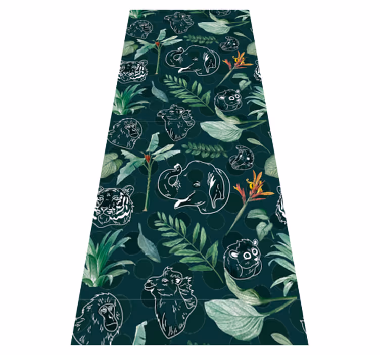 Vinyl tapijt slaapkamer kleurrijke jungle dieren en bomen - TenStickers