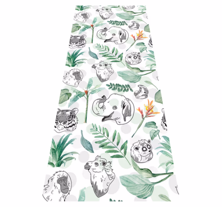 Vinyl tapijt slaapkamer aquarel tropische dieren en planten - TenStickers