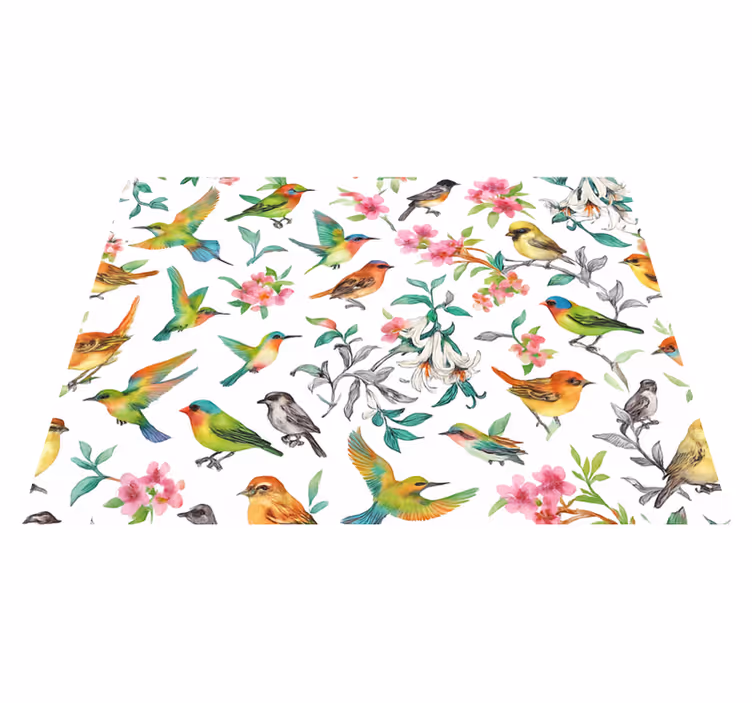 Vinyl tapijt slaapkamer kleurrijke natuur met vogels - TenStickers