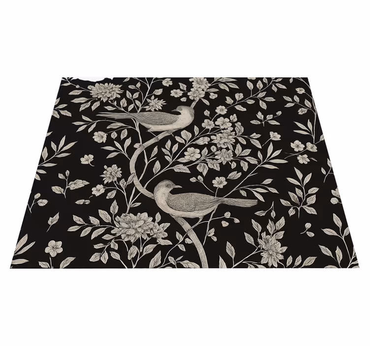 Vinyl tapijt slaapkamer grijze boom met bloemen en vogels - TenStickers