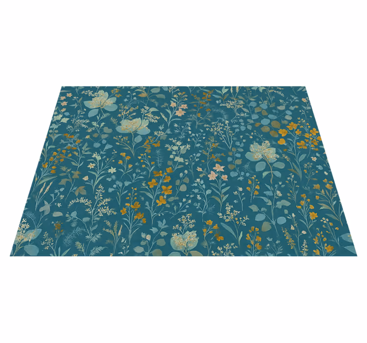 Vinyl tapijt slaapkamer blauw vintage bloemen ontwerp - TenStickers
