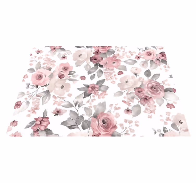 Vinyl tapijt slaapkamer grijs delicaat bloemenpatroon - TenStickers
