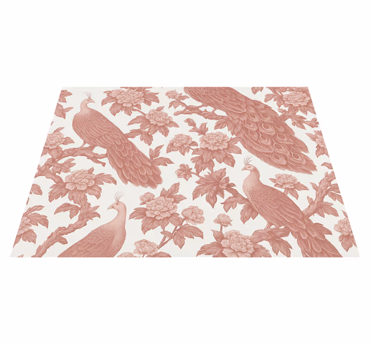 Vinyl tapijt slaapkamer met roze pauwenpatroon - TenStickers