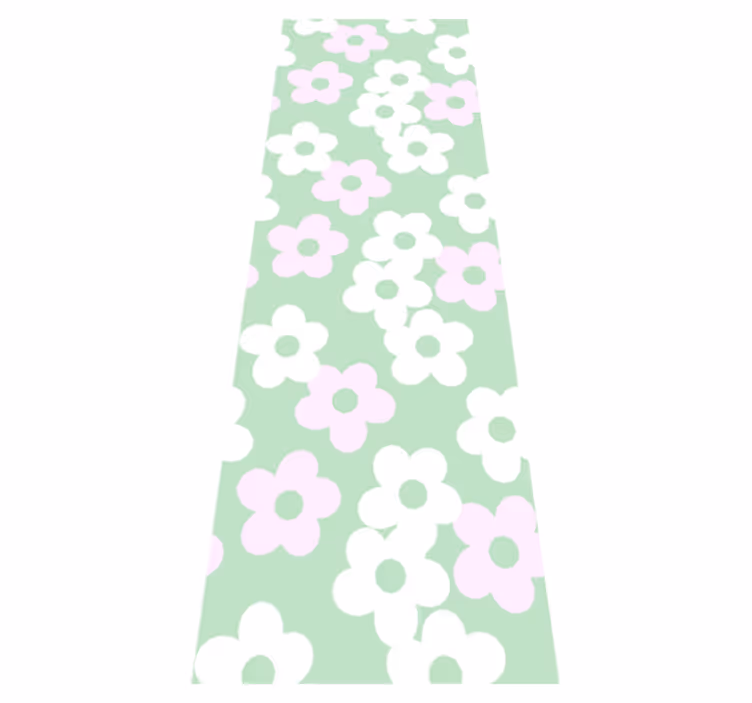 Vinyl tapijt slaapkamer groen met witte en roze bloemen - TenStickers