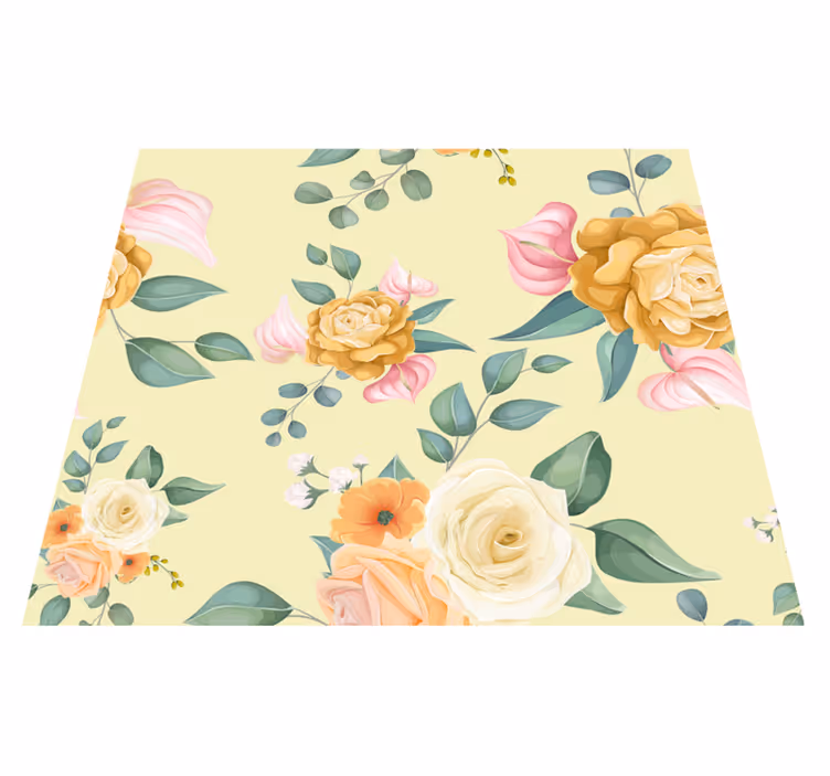 Vinyl tapijt natuur gele rozen vintage stijl - TenStickers